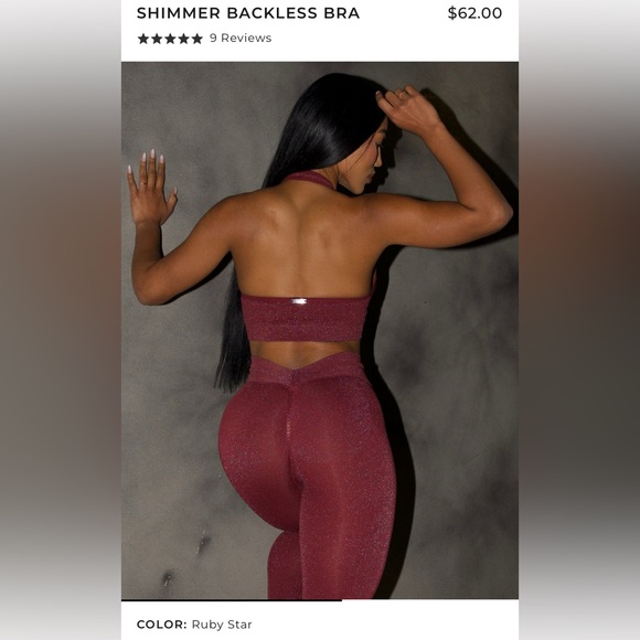 Bombshell Sportswear Shimmer V Back Leggings in Burgundy and sports bra - Picture 4 of 4
